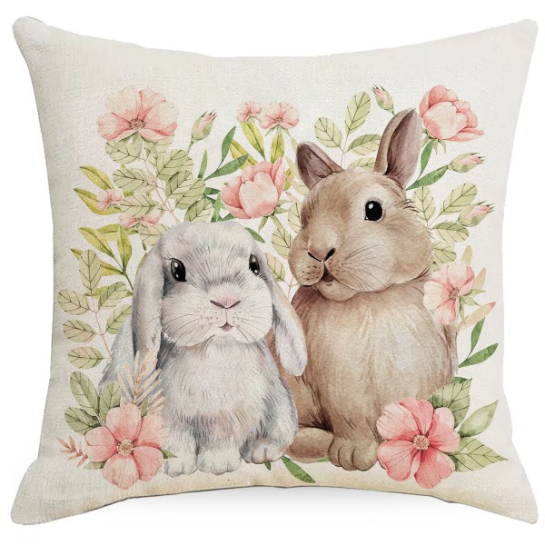 Sæt med 4 pudebetræk, pudebetræk 45x45cm pudebetræk dekorative sofa pudebetræk til soveværelse, sofa, stol, seng, have (påskehare)
