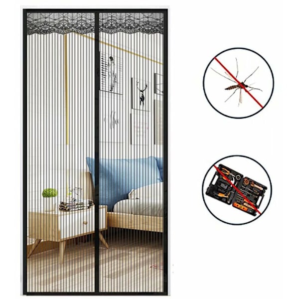 Magnetisk fluenetdør 90x210 cm, ultrafint net, magnetisk lukning, klæbestrimmel uden boring, myggenet er perfekt til korridorer, terrasse