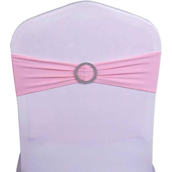 Elastisk slip-on stol hovedbånd med spænde, til bryllup, Lycra, polyester og spandex stol bue., Pink, 10PC