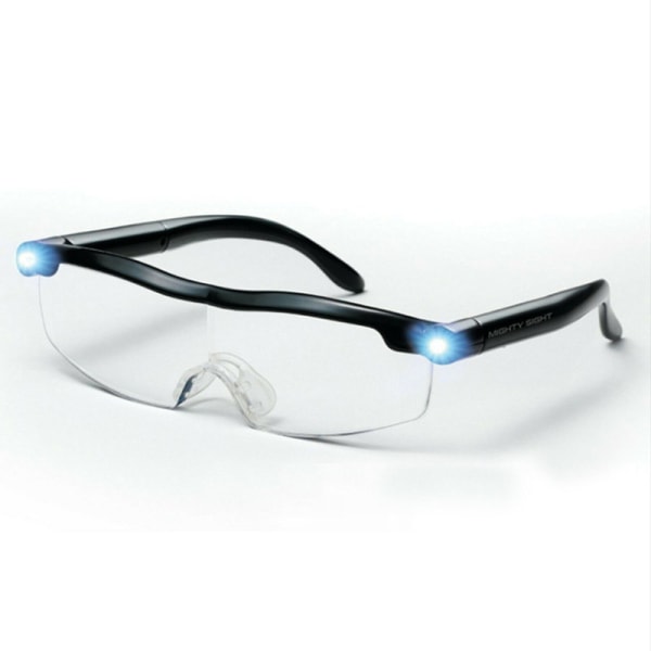 Bærbare, forstørrende briller med innebygde lys