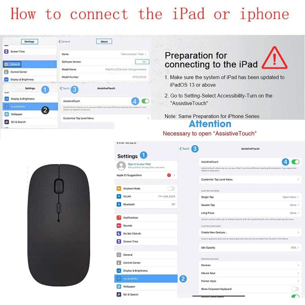 Bluetooth-mus, trådlös mus för MacBook Pro/MacBook Air, Bluetooth trådlös mus för bärbar dator/PC/Mac/iPad pro/dator