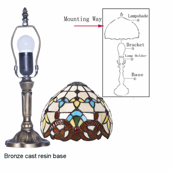 Bordslampa i Tiffany stil, handgjord lampskärm av målat glas, livin