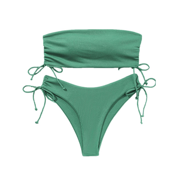 Kvinners 2-delt Bandeau badedrakter Tie Side Ribbed Bikini M