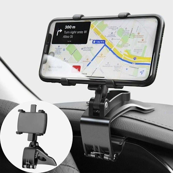 Biltelefonholder, 360 graders rotasjon, mobiltelefonholder for dashbord, biltelefonholder for GPS og 4 til 7 tommer (svart)