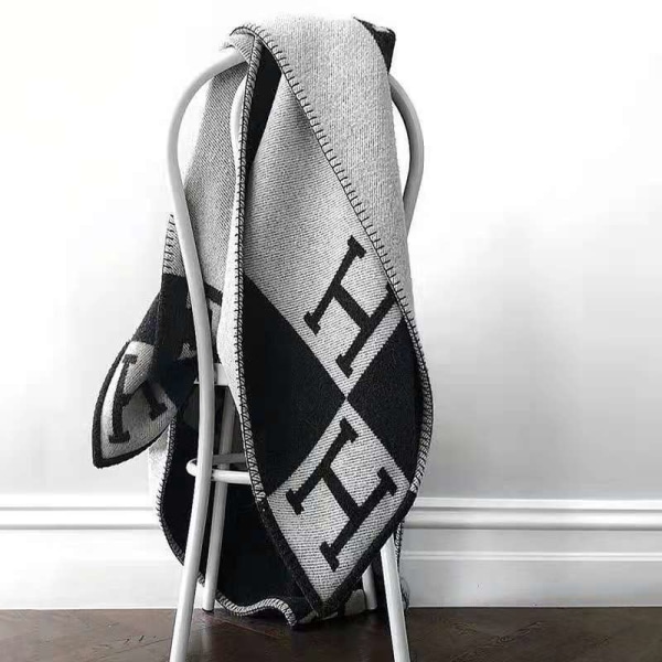 Rutet H-teppe Cashmere Blended Crochet Portable grå
