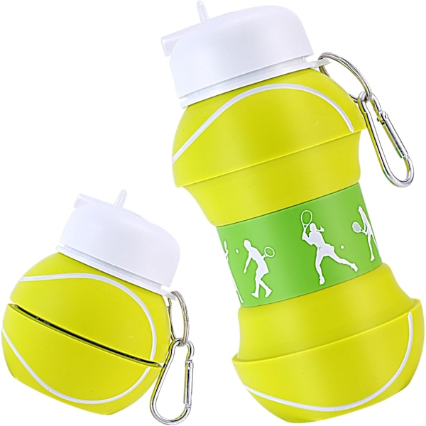 Tennisboll Vattenflaska för Barn - 550ml/18oz Hopfällbar Silikonmugg | BPA-fri, Läcksäker för Skola & Resor