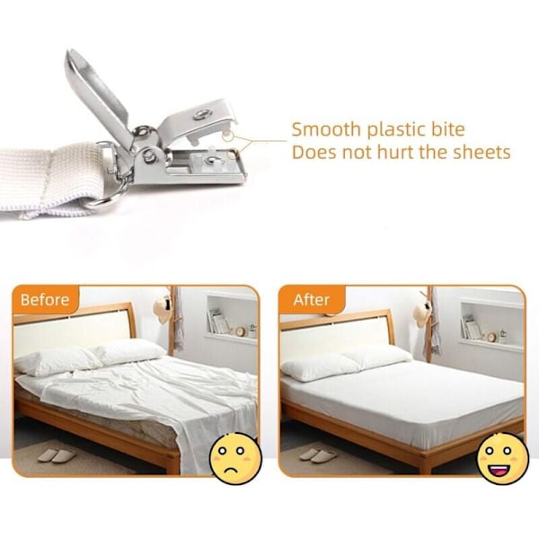 Justerbar lakenstrammer (65 cm til 200 cm), justerbar stroppefeste for laken, sofa, strykebretttrekk (hvit, pakke med 4)