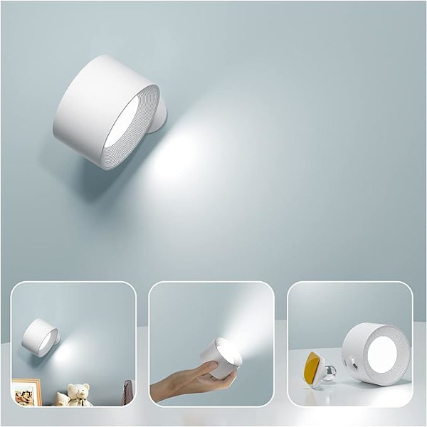 1 st (vit) Inomhusvägglampa, LED-vägglampa med USB-laddningsport Touch Control, 3 ljusstyrkenivåer 3 temperaturer 360° roterbar sovrum