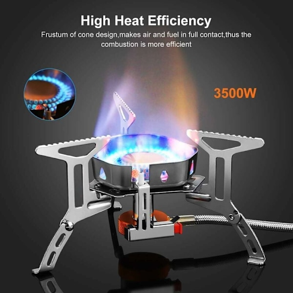 Camping komfyr, bærbar 3500W sammenleggbar gasskomfyr anti-vind gassbrenner med tenningsknapp for fotturer/utendørs/piknik/grilling/vandring/trekking, 310g
