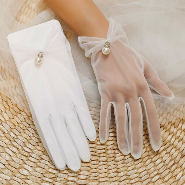 Vit - Festklänning Handskar Ivory Tyll Fest Korta Handskar Bröllop
