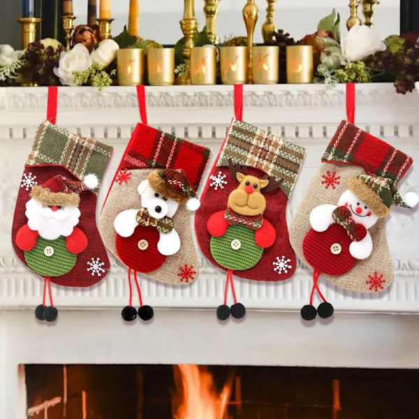 Julstrumpa, 4 XMAS set med personliga julstrumpor, julstrumpor att hänga Jultomten Ren Ren Snögubbe Gran Gran Fil för juldekoration