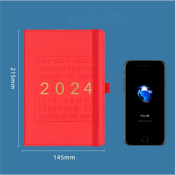 2024 viikoittainen ja kuukausittainen suunnittelija, tammikuu-joulukuu, 14,5*21,5 cm, 316 sivua (punainen)