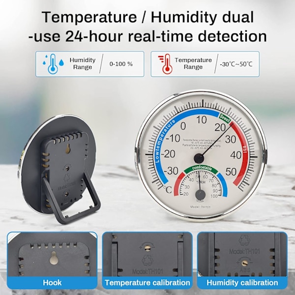 2-pakks termohygrometer, termohygrometer, innendørs og utendørs termometer hygrometer, trådløs termohygrometer analog hygrometer for kontor hjem Ro