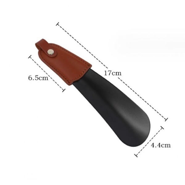 (Svart) skohorn i rostfritt stål - små metallskohorn 15,5 cm med lättanvänt läderfodral, perfekt för resor