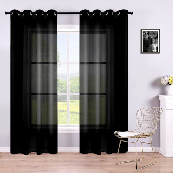 Sorte tylgardiner 213 cm lange stue 2 paneler gardiner med øjer halv tyl moderne sorte transparente gardiner soveværelse 132x213 cm lange