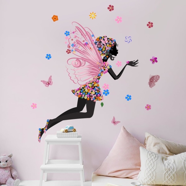 Butterfly Girl Wall Stickers, Pink Butterfly Girl Wall Decals, Fa