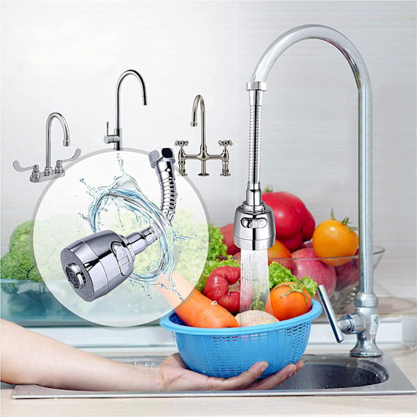 Kranmunstycke, kökskranförlängning, kranfläkt, 17 cm, spraykranförlängning, 360 ° roterande kranförlängning, skum- och regnläge