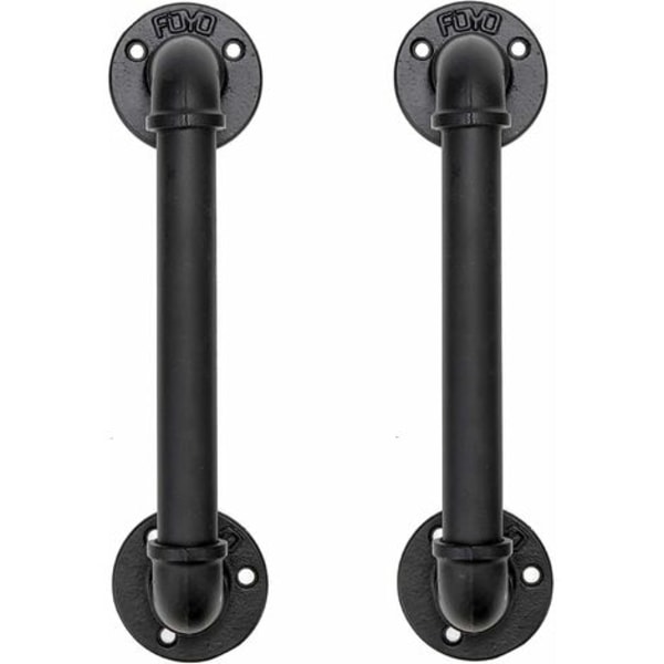 Set med 2 industrielle rør dørhåndtak, gripehåndtak, låvedørhåndtak, antikk rustikk støpejern for rampe, svart, 30 cm lang (S(25D,27L), svart)