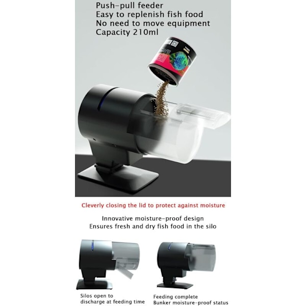 Automatisk akvariumdispenser, automatisk fôringsautomat for akvariefisk (210ml - drives av batteri)