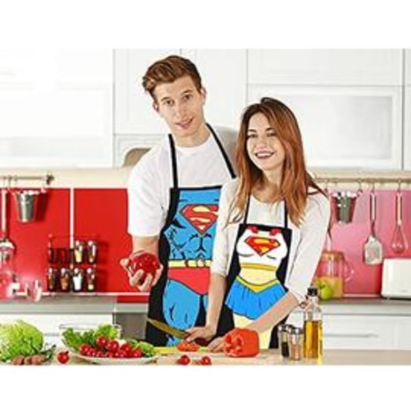 2 settiä keittiöesiliinoja - Superman-versio miehille ja naisille, pariesiliinat HA