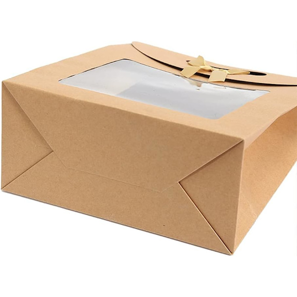 12 st presentpåsar, presentask i kraftpapper, presentpåsar med handtag, presentpåse med fönster, för bröllopspresentförpackning presentgodis