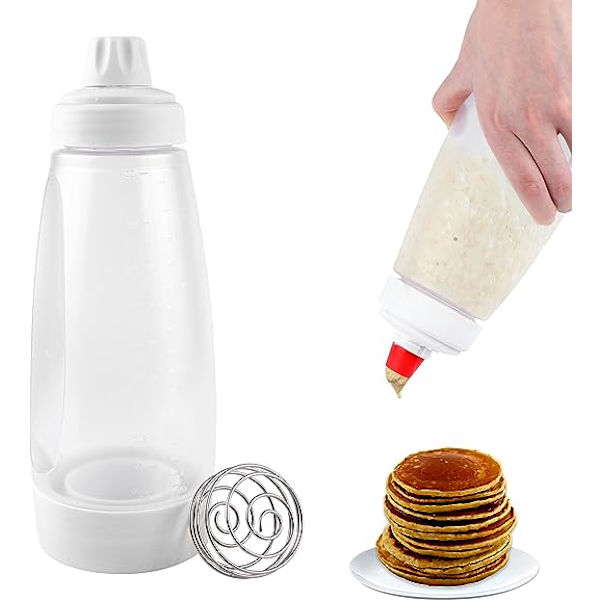 Pankakebatter Dispenser med Blandeball Pankakekake Bakeriverktøy Klemflaske for å Lage Pankake Vafler