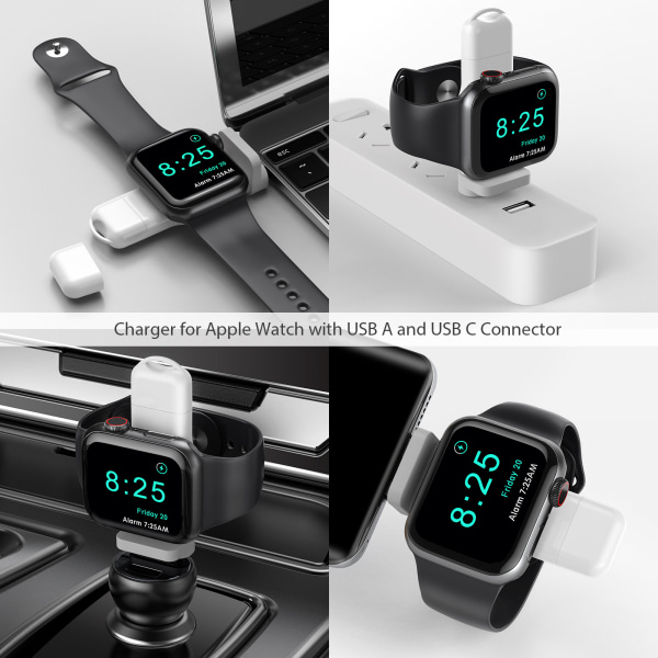 Watch-lader 2 i 1 Universal lader for Apple Watch7/6/5/4/3/2, hvit