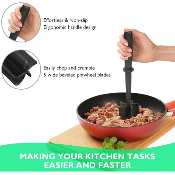 5-blads kjøttkvern - Kjøkkenspatel - Kjøttkvern for kjøttdeig - For kjøttdeigburger og kjøttdeig - Non-stick kjøkkenutstyr (svart)