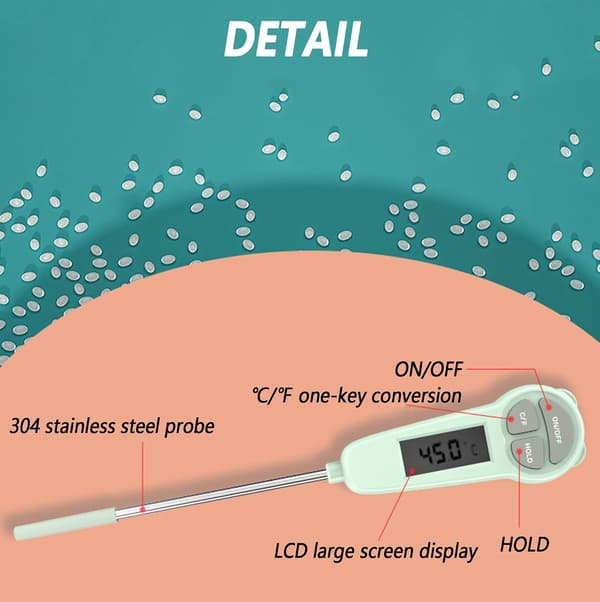 Digital kötttermometer, snabbavläsande kökstermometer med stor LCD-skärm ℉/℃-knappar