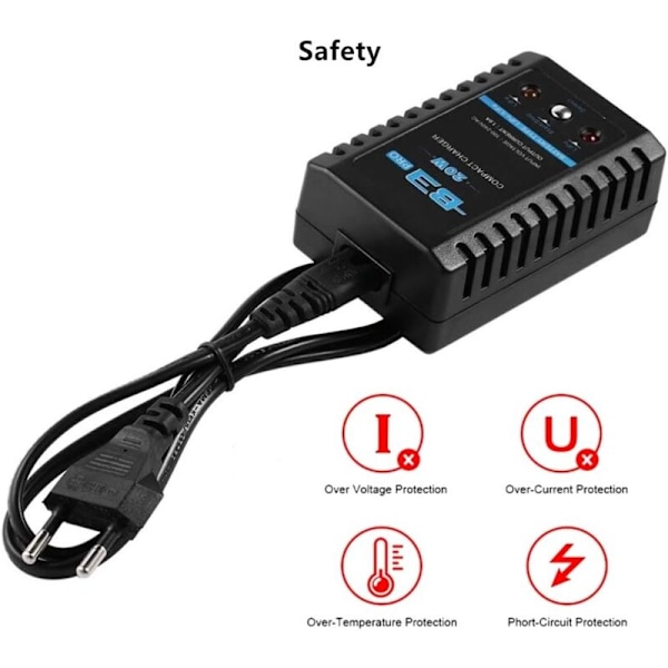 B3 20W 1.6a Pro Balance Oplader til 2S 3S 7.4V 11.1v Lithium Lipo Batteri Mini Bærbar RC Fly Oplader - Sort