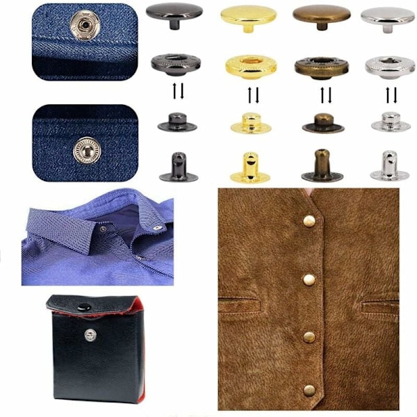 120 Set Tryckknappar Läder Kit 6 Färger Snäpplås Metall med 4st Fixeringsverktyg för Kläder, Läder, Jacka, Denimkläder, Väskor, 2 storlekar armband (