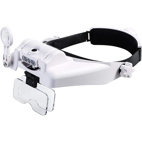 Headband Magnifier with 3 LED Lights, Illuminated Head Mount Magnifier Visor with 5 Detachable Lenses 1X,1.5X,2X,2.5X,3X,3.5X, Hands Free Magnifying