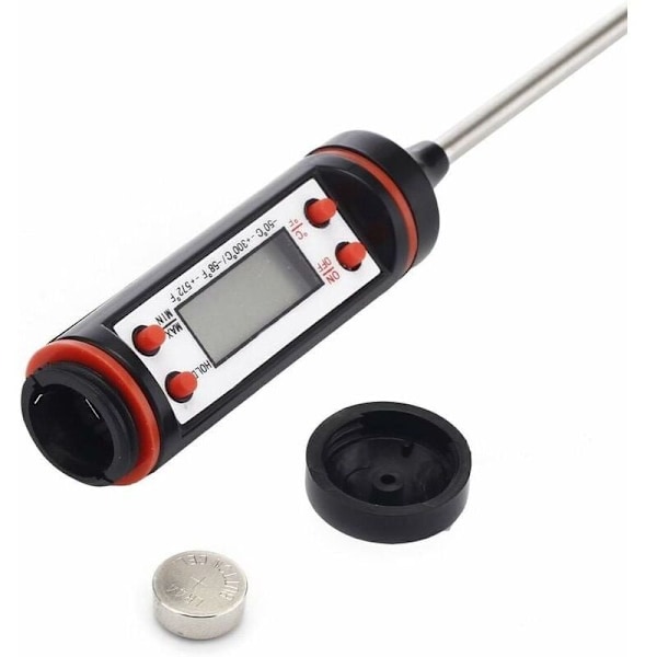 Digitalt køkkentermometer i rustfrit stål med lang sonde og præcist LCD-display