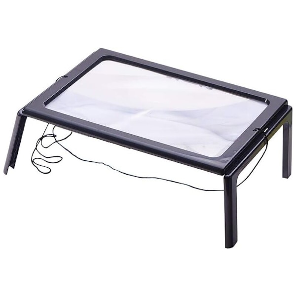 Lukulasin suurennuslasi 4 LED-valolla, suurennus 3x valaistu suorakulmainen A4-kokoinen suurennuslasi jalalla