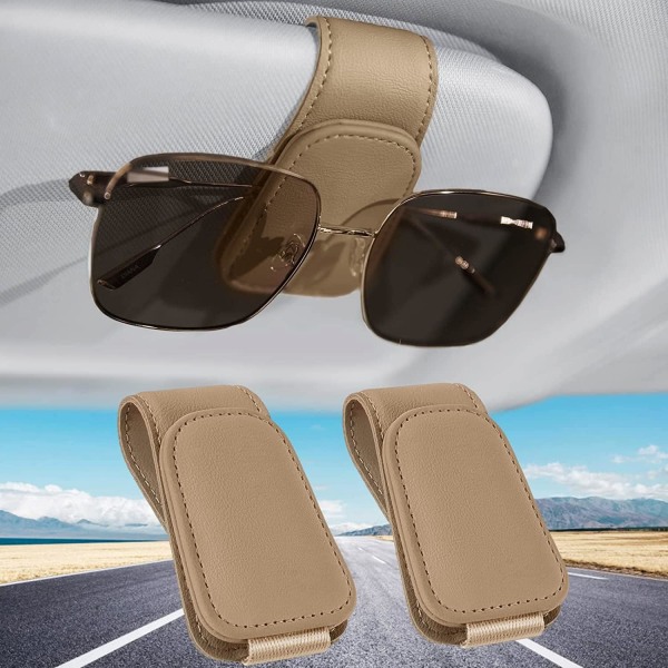 Auton Lasikoteline, 2 kpl Universaali Magneettinen Auton Lasikoteline Nahkainen Visiiri Auton Aurinkolasikoteline (Beige)