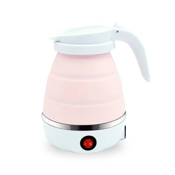Pink sammenklappelig kedel 0,6L silikone rejsekedel sammenklappelig elektrisk kedel, mini bærbar kedel med rustfrit stål bund til camping, rejse