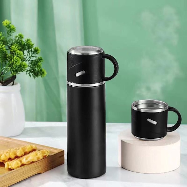 Isolerad vattenflaska Resekopp i rostfritt stål Vakuumflaska Kaffeekopp Varm och kall dricksvattenflaska 480ml (Svart)