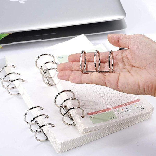 Hopeiset kirjanrenkaat, 8 kappaletta irtorenkaita, metalliset irtolehtiset kansiot paperin lajitteluun, muistikirjoihin, DIY-valokuva-albumeihin, kirjoihin (musta ja hopea)
