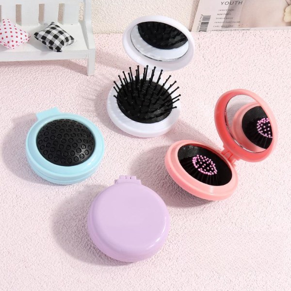 Mini Air Cushion Kam med Spejl, Pink Hårbørste med Spejl Rejsebørste, Lille Sammenfoldelig Makeup Spejl til Piger Teen Kvinder