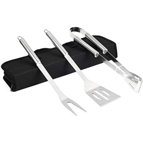 BBQ Grill Tool Set, Rustfritt Stål Grillutstyrsett med Bæreveske, Spatel, Tang og Gaffel BBQ Verktøy Tilbehør for BBQ Matlaging Utendørs