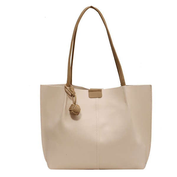 Pendlarväska dam mode mångsidig axelväska enkel stor handväska (off-white med khaki)