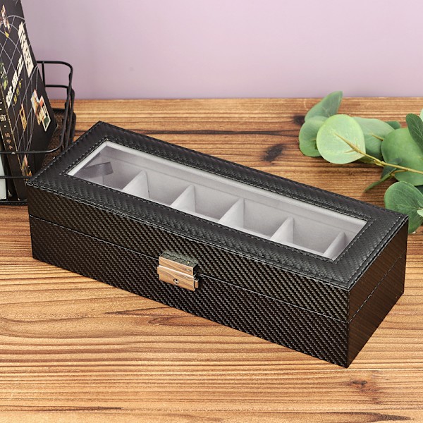 6 Lokeroa (30*11*8cm) - CASE ELEGANCE Tekonahkainen kellolaatikko, krokotiilin tekstuuri, miesten/naisten kellolaatikko, kellon säilytyslaatikko, järjestäjä lasilla