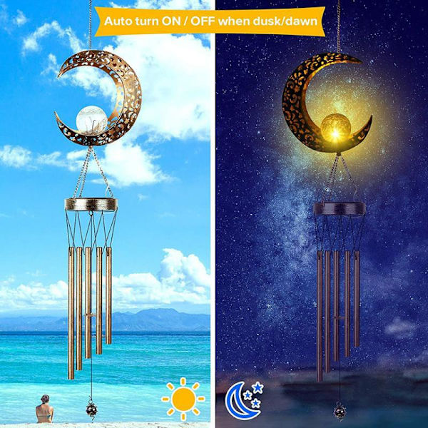 Ulkoilma Tuulikello, LED Aurinkoenergialla Toimiva Tuulikello 5 Metalliputkella Ulkokoristeluun Terasseille Pihoille