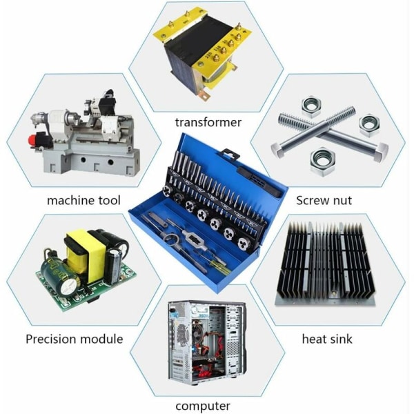 betterlife Gjengetapp, 32 stk M3-M12 Grovt stigning Legering Ståltapp og dyse sett med skiftenøkkel Gjengemåler Håndverktøy, 1 sett