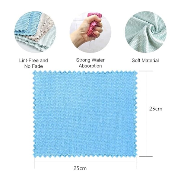 Set med 10 rengörings- och polerdukar i icke-plysch mikrofiber med mönsterskalor för enkel rengöring utan spår, mycket absorberande för köket a