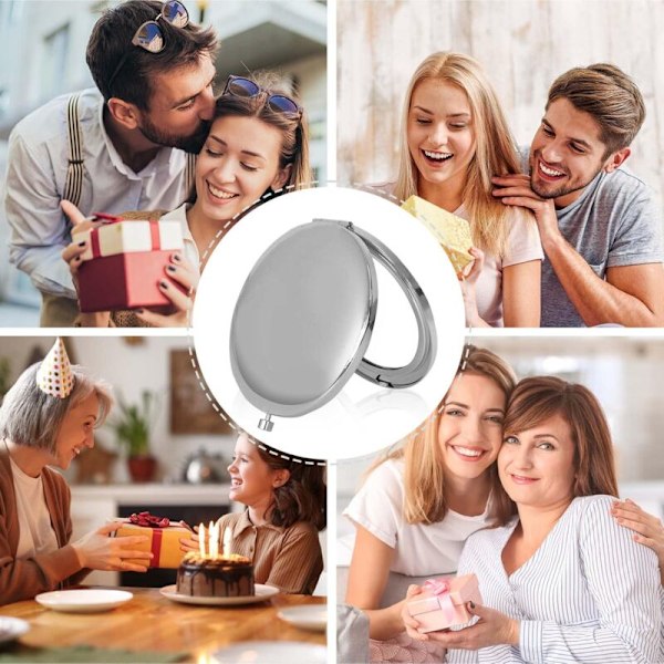 Kompakt sminkspegel, rund hopfällbar sminkspegel, ficksspegel, liten ficksspegel 7cm, kompakt spegel stor plånbok för resesmink (silver)