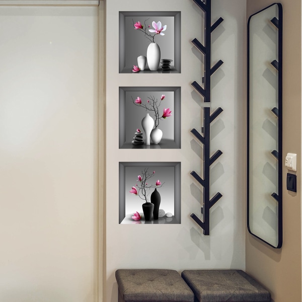 3 stk Orchid Printed Canvas Picture Elegant Træ i Vase Wreath Pa