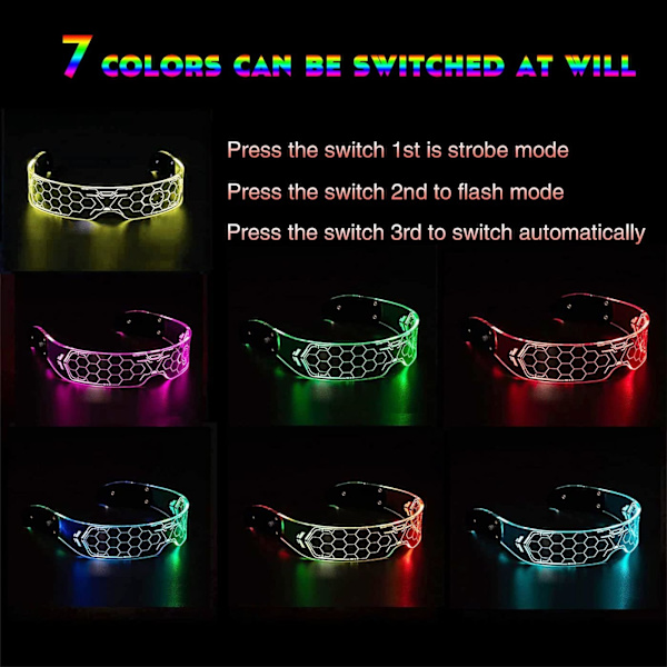 Cyberpunk LED-lys opp briller, LED Visor Briller Futuristiske Elektroniske Visor Briller Perfekt for Cosplay Festivaler Fest Nattklubb, DJ, Musikk, Konsert, Kostyme