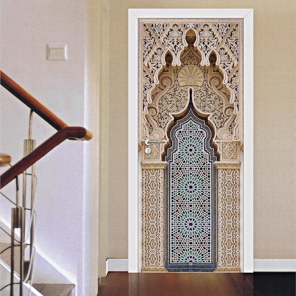 Simuloitu musliinityylinen 95x215cm 3D-oven tarra Viinikellari Valokuvaseinä Trompe l'oeil Seinätarrat PVC Vedenpitävä Taustakuva Makuuhuoneeseen Kylpyhuoneeseen K