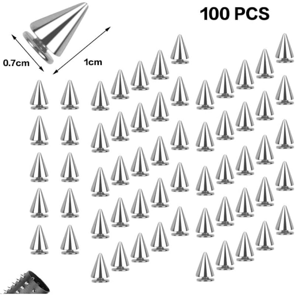 100 stycken 7x10 mm dekorativa metallnitar punk nitar spetsiga nitar killer nitar punk spetsiga nitar metallnitar för DIY läderhantverk kläder väskor skor s
